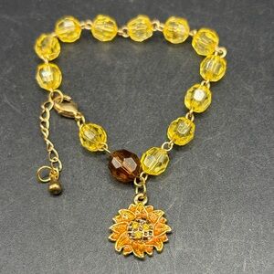 Floral Sunflower Charm Cottagecore Fairy Boho Beaded Bracelet, Spring Jewelry